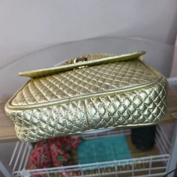 Bally Gold Quilted Lambskin Leather Crossbody Bag Purse Gold Chain Small Vintage - Picture 5 of 15
